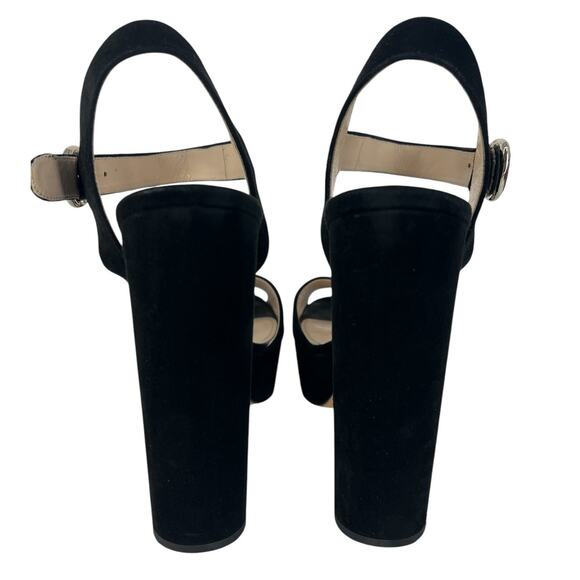 Prada Suede Platform Peep Toe Heels in Black - Picture 8 of 14